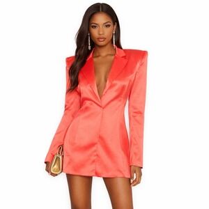 Bronx & Banco Zizi Blazer Mini Dress Size 6 Neon Coral Satin Cocktail Party Chic